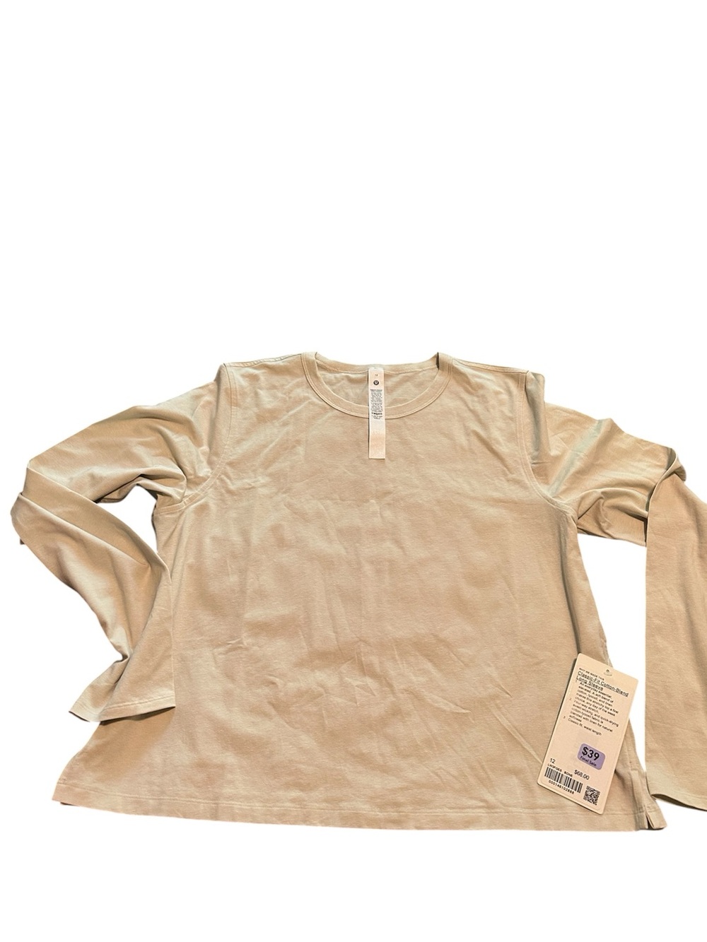 lululemon🍋Classic Fir Cotton Blend Long-Sleeve Crew - Bone Size 12 NWT - Picture 5 of 9